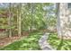 Spacious backyard with a stone pathway and lush greenery, creating a peaceful and private outdoor retreat at 1203 Queensbury Cir, Durham, NC 27713
