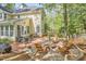 Spacious backyard with a fire pit, outdoor seating, and a well-manicured lawn, perfect for entertaining at 1203 Queensbury Cir, Durham, NC 27713