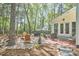 Inviting backyard featuring a fire pit, patio, and manicured landscaping, ideal for outdoor entertaining at 1203 Queensbury Cir, Durham, NC 27713