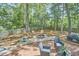Backyard with fire pit area, wooden chairs, and landscaped patio at 1203 Queensbury Cir, Durham, NC 27713