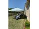 Spacious, level backyard set with tables and canopy tops is great for outdoor entertaining at 1305 Chronicle Dr, Durham, NC 27703