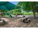 Shaded community playground featuring picnic tables, slides, and swings for outdoor enjoyment at 136 River Pearl St, Raleigh, NC 27603