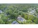 Lush aerial perspective of a neighborhood enveloped in a vibrant forest, showcasing the blend of nature and homes at 1422 Banbury Rd, Raleigh, NC 27607