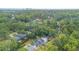 Scenic aerial view capturing a neighborhood surrounded by dense greenery with city skyline in the distance at 1422 Banbury Rd, Raleigh, NC 27607