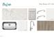 An array of kitchen materials are showcased, featuring countertops, backsplash, a sink, faucet, cabinets, hardware, and flooring at 253 Marvel Dr # 134, Rolesville, NC 27571