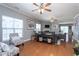 Spacious living area featuring a fireplace, hardwood floors, and recessed lighting at 3827 Heritage Spring Circle Cir, Wake Forest, NC 27587