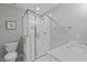 Clean bathroom with white subway tile shower and modern design at 401 Brinkman Ct, Raleigh, NC 27614