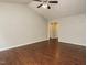 Spacious living room featuring hardwood floors, light gray walls, and ceiling fan at 81 Sallie Dr, Smithfield, NC 27577