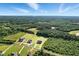 Expansive aerial view of houses nestled within a lush, green landscape under a clear blue sky at 8629 Dukes Lake Rd, Zebulon, NC 27597