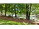 Scenic backyard view with two chairs set by the lake, surrounded by lush green trees and a tranquil atmosphere at 116 Hibiscus Dr, Clayton, NC 27527