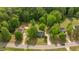 An aerial view of the property and surrounding green trees and neighborhood at 160 Fox Run Rd, Youngsville, NC 27596