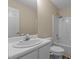 Bathroom featuring a shower-tub combo, vanity with mirror, and neutral walls at 160 Fox Run Rd, Youngsville, NC 27596
