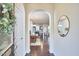 Dining room featuring hardwood floors and view of kitchen at 19 Sangre De Cristo Dr, Durham, NC 27705