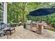 Backyard patio with built-in grill and lounging area in a serene setting at 2637 Forestbluff Dr, Fuquay Varina, NC 27526