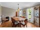 This dining area features a wooden table with seating for six and natural light from two windows at 2908 Bolo Trl, Raleigh, NC 27615
