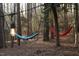 Relaxing outdoor space featuring hammocks strung between trees for a peaceful retreat at 300 Rabbit Run, Pittsboro, NC 27312