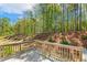 View from the wooden deck of the property's landscaped backyard and trees at 304 Channel Cove Dr, Holly Springs, NC 27540