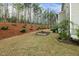 Landscaped backyard featuring lawn, planted trees, and a wooden border garden bed at 304 Channel Cove Dr, Holly Springs, NC 27540
