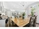 Dining area with hardwood floors, a wood table, six chairs, and views into an open-concept kitchen at 308 Hassellwood Dr, Cary, NC 27518
