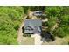 An aerial view of a house with a swimming pool, surrounded by lush greenery and a well-maintained lawn at 335 Gwendolyn Way, Fuquay Varina, NC 27526