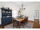 Charming dining room features hardwood floors, a chandelier, and stylish furnishings at 3521 Banks Rd, Raleigh, NC 27603