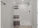 Shower featuring white shower surround, chrome fixtures and shower curtain at 479 Kotata Ave, Bunnlevel, NC 28323