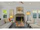 Cozy living room with a modern fireplace, comfortable seating, and bright, natural light from surrounding windows at 501 Mallard Ave, Durham, NC 27701