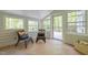 Comfortable sunroom with wicker chairs and windows offering natural light and views of wooded lot at 608 Valen Ct, Chapel Hill, NC 27516