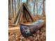 Unique teepee-like structure and canoe surrounded by lush, natural scenery and fall leaves at 665 Lonach Ln, Roxboro, NC 27574
