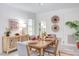 Charming dining room featuring a wood table set for four, colorful rug, and decorative wall art at 919 Orient St, Durham, NC 27701