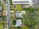 An aerial view of a property showcasing its roof, lot size, landscaping, and neighborhood streets at 1024 W Markham Ave, Durham, NC 27701