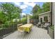 Upper deck view with dining table, seating, and lovely landscaping at 1024 W Markham Ave, Durham, NC 27701