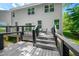 Multi-level deck boasts stylish railings, outdoor seating, and backyard access at 15 White Spruce Ct, Durham, NC 27703