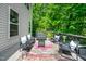 Inviting deck features outdoor seating area with comfortable cushioned chairs at 15 White Spruce Ct, Durham, NC 27703