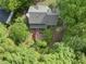 Overhead shot showcasing the home's backyard with a patio and beautifully landscaped gardens at 204 Black Forest Dr, Clayton, NC 27527
