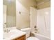Bathroom with a single sink vanity, a toilet, and a shower-tub combination at 23 Great View Ct, Clayton, NC 27527