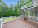 The elevated deck looks out over the pool and private wooded back yard at 2312 Laurelford Ln, Wake Forest, NC 27587