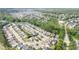 An aerial view of a neighborhood showcases the community and mature trees at 2437 Everstone Rd, Wake Forest, NC 27587