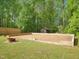 Backyard area with sandy ground fenced by a block perimeter wall surrounded by lush green lawn at 2705 Flat Rock Rd, Franklinton, NC 27525