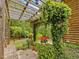 Lush backyard with stone pathway, pergola, and flowering plants at 3009 Pleasant Hill Church Rd, Siler City, NC 27344