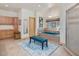Bathroom showcasing a soaking tub, blue ottoman and stylish accents at 3009 Pleasant Hill Church Rd, Siler City, NC 27344