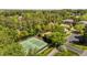 Aerial view showcasing tennis courts and community amenities, surrounded by verdant trees at 4101 John S Raboteau Wynd, Raleigh, NC 27612
