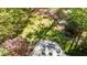 An aerial view shows a manicured backyard oasis, featuring a beautiful stone patio with seating at 4101 John S Raboteau Wynd, Raleigh, NC 27612