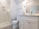 Contemporary bathroom showcasing a sleek vanity, and a modern glass shower at 464 Rosemont Dr, Durham, NC 27713