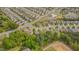 Community view: Aerial perspective highlights homes and community pool amid lush greenery and organized streets at 504 Applecross Dr, Mebane, NC 27302