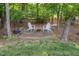 Secluded backyard patio with outdoor furniture and a fire pit, perfect for relaxing at 5610 Picnic Rock Ln, Raleigh, NC 27613