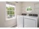Bright laundry room featuring a washer, dryer, shelving and a window that offers natural light and views at 5610 Picnic Rock Ln, Raleigh, NC 27613
