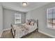 Bedroom featuring a black metal bed frame with two windows at 5701 Princess Curry Way, Raleigh, NC 27610