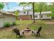 Backyard features a brick firepit with chairs, perfect for outdoor relaxation and entertaining guests at 615 Beaver Creek Rd, Apex, NC 27502