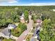 Aerial view of a neighborhood with mature trees lining the streets and a variety of homes at 8629 Swarthmore Dr, Raleigh, NC 27615